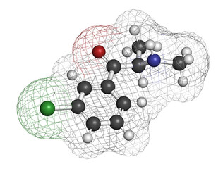 Wall Mural - 3-Chloromethcathinone stimulant drug molecule.