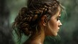 Portrait of a woman with intricate fishtail braid, 