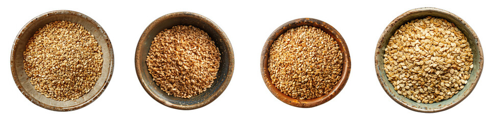 Sticker - Sesame seeds in a small dish  Hyperrealistic Highly Detailed Isolated On Transparent Background Png File