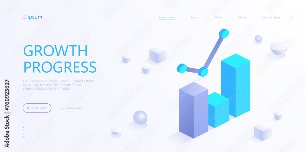 Bar graph with line chart icon in isometric view. Analysis progress ...