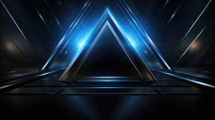 Wall Mural - Futuristic Black Geometric Background with Glowing Blue Lines