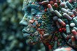 Artistic face sculpture adorned with various pills