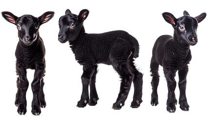 Wall Mural - Black lamb collection (portrait, standing), animal bundle isolated on a white background as transparent PNG