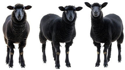 Wall Mural - Black sheep collection (portrait, standing), animal bundle isolated on a white background as transparent PNG