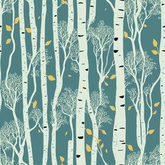 Wall Mural - Birch tree pattern. Seamless vector illustration pattern with autumn birch trees. Perfect for textile, wallpaper or print design. Fabric Design for wallpapers, web site background, postcard.