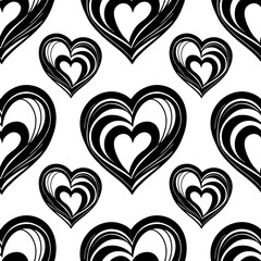 Wall Mural - seamless graphic pattern of black hearts on a white background, texture, design