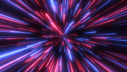 Wall Mural - through space, starfield. abstract particles, neon rays background.