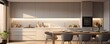 Banner of modern kitchen bathed in natural light, featuring a stylish wooden dining set and elegant pendant lights..