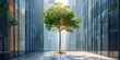 Sustainable office with tree in modern urban setting promoting ecofriendliness . Concept Sustainable Office, Urban Setting, Tree Integration, Eco-Friendly Design, Modern Workspace
