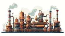 Industrial Steampunk Factory With Pipes Gears And M