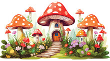 Magical Fairy Garden With Toadstools And Fairy Hous