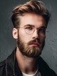 © Eduardo - Trendy Bearded Man with Glasses in Black Leather Jacket - Men's hairstyles