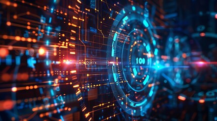 Biometric data protection with binary code securing digital lock. Vivid cybersecurity concept illustration