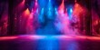Enhancing an empty theater stage for an opera performance with colorful stage lighting. Concept Theater Lighting, Opera Performance, Stage Enhancement, Colorful Lights, Theatrical Setting