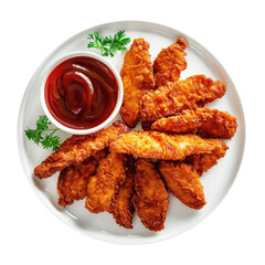 Wall Mural - Delicious Plate of Chicken Strips with BBQ Sauce Isolated on a Transparent Background 