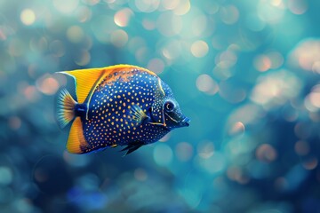 Wall Mural - A blue and orange fish swimming in the ocean