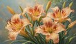 Hand-painted lilies. Decorative wallpaper with daylilies.