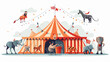 Vintage circus tent with performers and circus anim