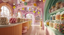 A Fairytale-like D Candy Store Filled With Jars Of Colourful Candy  AI Generated Illustration