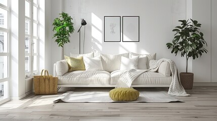 Wall Mural - The Artful Simplicity of a Living Room's White Interior in Scandinavian Style