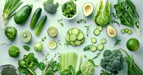 Wall Mural - Green Vegetables for Healthful Cooking in Vegetarian and Vegan Diets