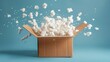 A Cardboard box erupting with packing peanuts