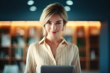 Poster - Portrait of a Beautiful Modern Business Woman Using Tablet in Her Office