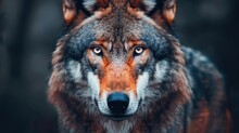 Close-up View Of Wolf On Brown Background. Generative AI
