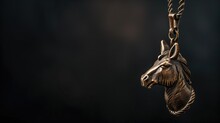 A Close-up Of A Detailed Horse Pendant, Casting A Reflective Shine Against A Dark, Mysterious Background