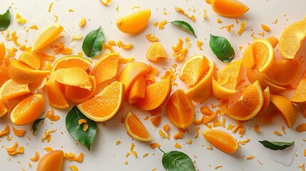 Wall Mural - Mango fruit and half with slices isolated on white background. Top view. Flat lay