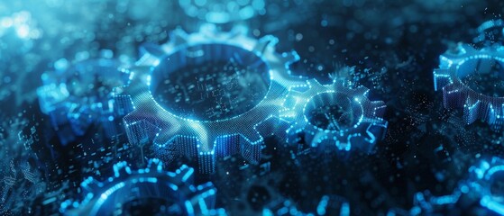 Abstract blue digital gears for AI innovation Business and tech industry growth futuristic