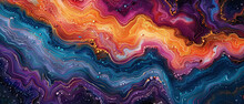 Close-up on a digital vibrant dot abstract depicting a mountain range at dusk