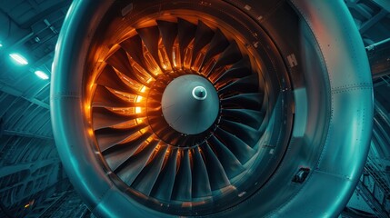 Fototapete - View the airplane's turbine engine in flight by zooming in. An aerial view of the plane showing the rotating propellers of the motors.