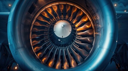 Fototapete - View the airplane's turbine engine in flight by zooming in. An aerial view of the plane showing the rotating propellers of the motors.