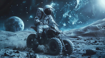 Wall Mural - Astronaut ride quad adventure motorbike in moon