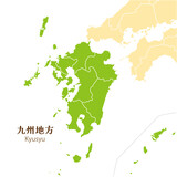 Fototapeta  - 日本の九州地方、九州地方の各県と周辺の地図