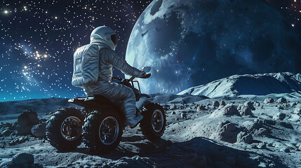 Wall Mural - Astronaut ride quad adventure motorbike in moon