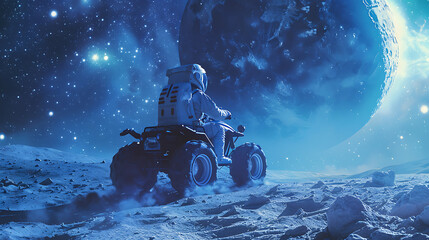 Wall Mural - Astronaut ride quad adventure motorbike in moon