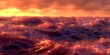 Fiery orange sunset casting a glow over turbulent ocean waves, symbolizing tumult and tranquility