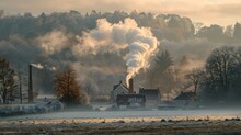 Quiet Countryside Landscape With Smoke Rising From Chimneys. As The Family Gathers To Relax After A Busy Christmas Season,