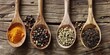Spices in wooden spoons rustic setting culinary inspiration..