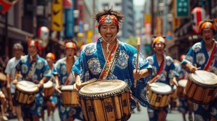 Wall Mural - During Golden Week, traditional cultural performances such as taiko drumming and dancing are held throughout the city.