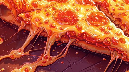 Wall Mural - Pizza Slice Close-Up: Illustration of a close-up view of a pizza slice with stretchy cheese and flavorful toppings, tempting viewers with its deliciousness.