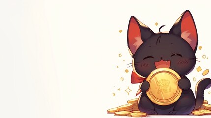 Wall Mural - 金貨を持った黒猫5