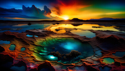 Wall Mural - An otherworldly landscape with crystal formations and glowing plants