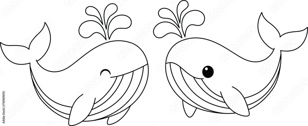 Cute Whale Shark Isolated On White Background Coloring Page For Kids