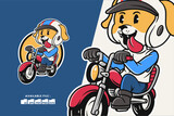 Fototapeta Młodzieżowe - Cute Dog riding red motorcycle cartoon Animal