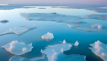 Wall Mural - A photo of a frozen landscape with sharp, crystal structures and a reflection in water