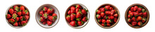 Collection Of Fresh Strawberries In A Bowl Isolated On A Transparent Background, Top View, PNG
