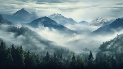 Canvas Print - Misty mountain forest landscape nature